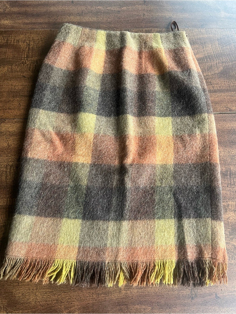 Vintage Simon Chang Women’s Lambswool Mohair Plaid Skirt Sz 6 Fringe Autumn Boho